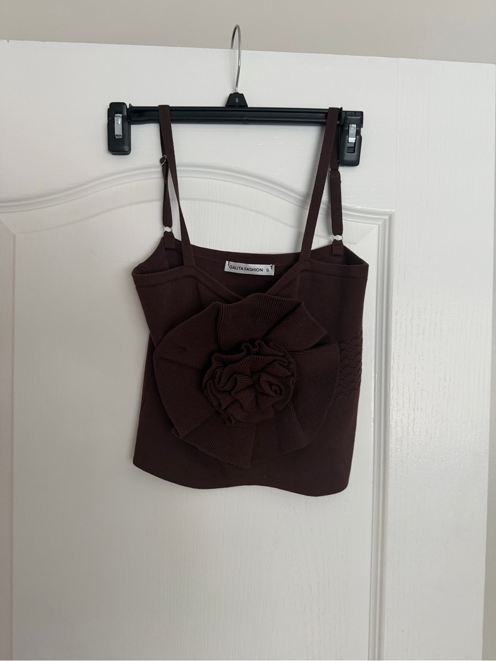Dark Brown Floral Knit Cami with Adjustable Straps